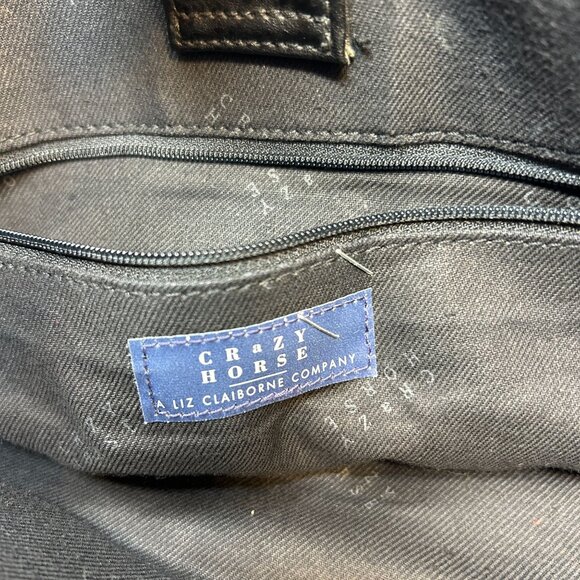 Crazy Horse Black Faux Leather Tote Bag With Double Straps & Zipper Closure - Picture 6 of 11